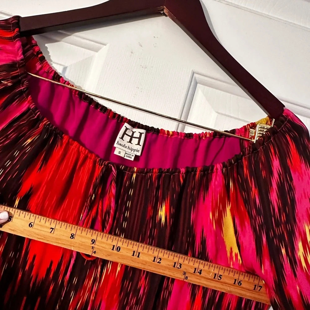 HAUTE HIPPIE HH Silk Haute Hippie Ikat Elevated Basics Red L/Sleeve Tunic Top S - Picture 10 of 16